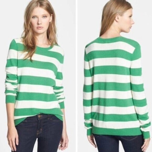 Joie Wool Cashmere Valera B Striped Green White Sweater Size Medium - Picture 1 of 8